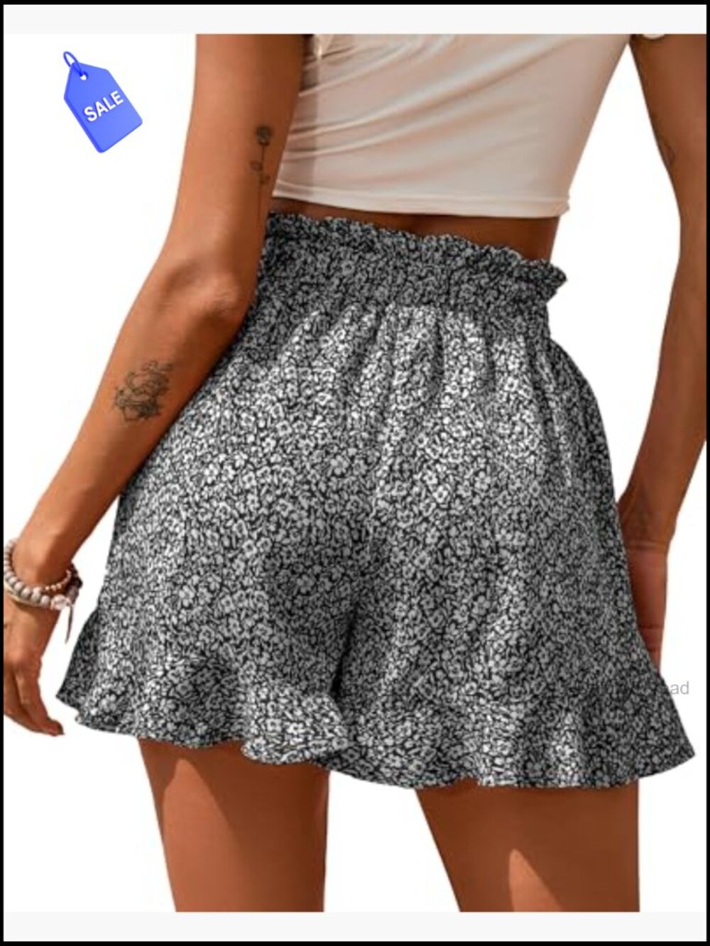 High Waist Floral Print Shorts with Pockets, Lightweight Polyester, Loose Fit - Picture 2 of 7